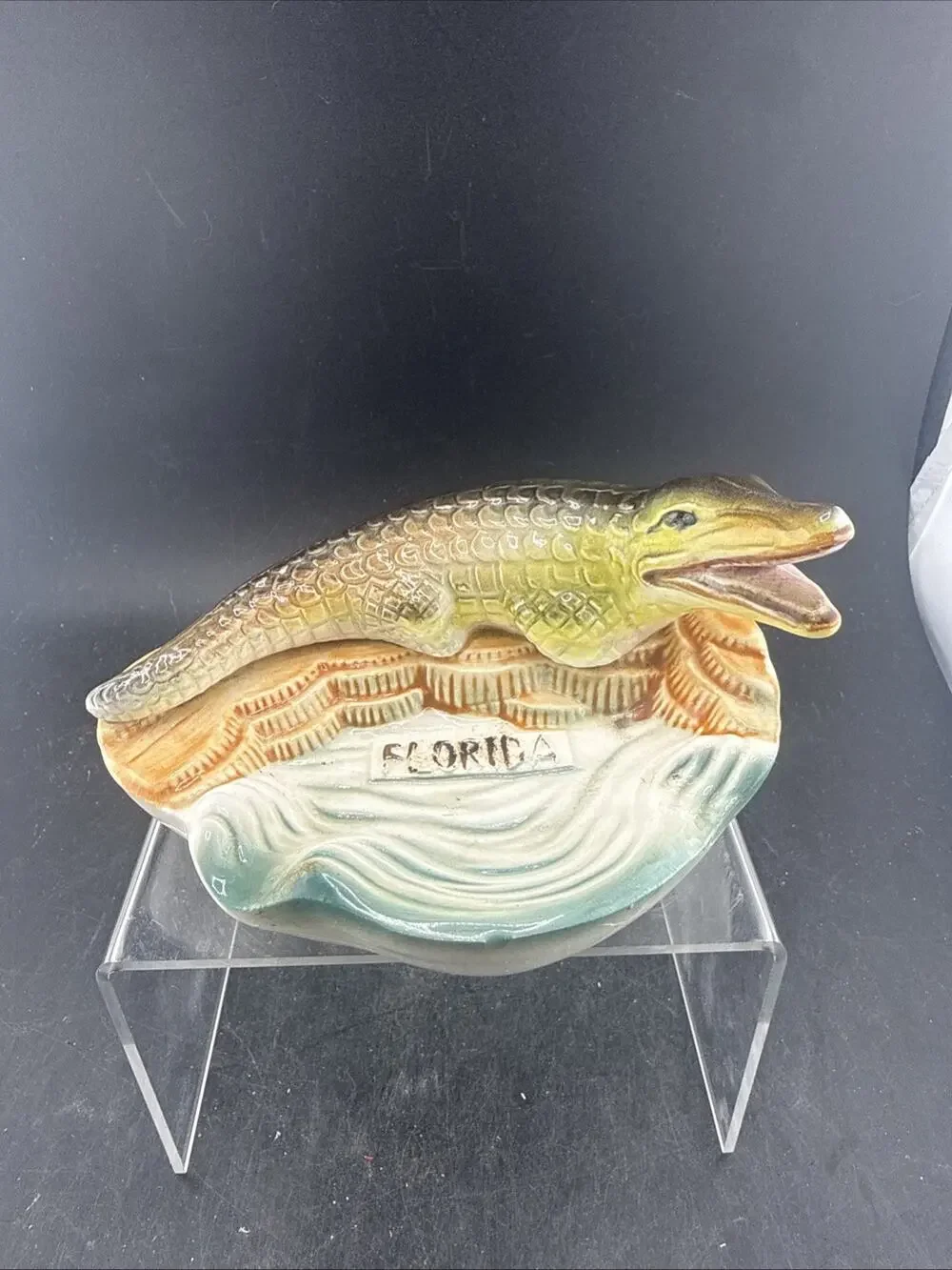 Vtg Giftcraft GF Japan Florida Alligator Souvenir Ceramic Ashtray Trinket Dish